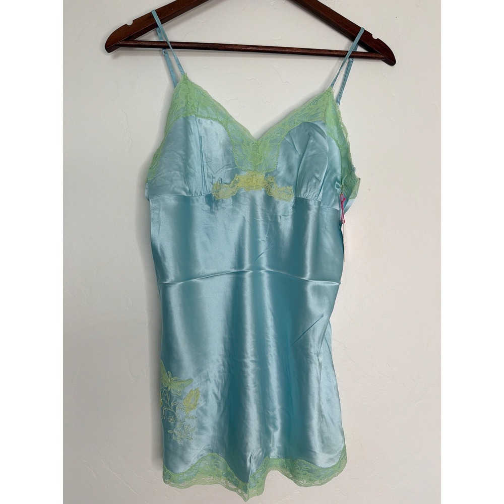 New Gold Hawk Silk Lace Camisole Adjustable Straps Dream Blue Floral Size Small